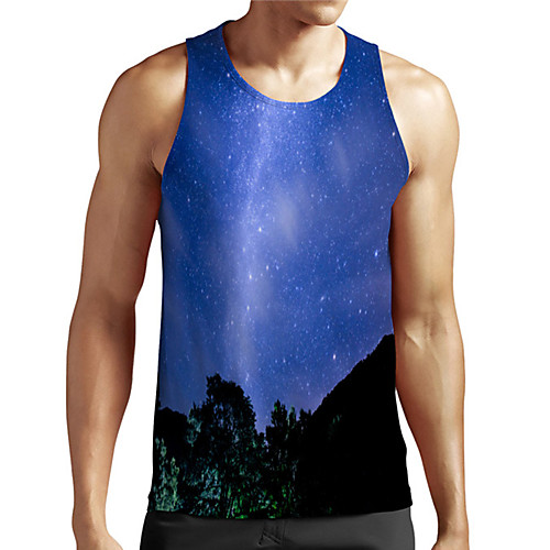 

Men's Unisex Tank Top Undershirt 3D Print Galaxy Graphic Prints Plus Size Print Sleeveless Casual Tops Basic Designer Big and Tall Blue
