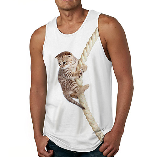 

Men's Tank Top Undershirt 3D Print Cat Graphic Prints Print Sleeveless Daily Tops Casual Designer Big and Tall White