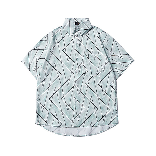 

Men's Shirt Other Prints Graphic Curve Button-Down Print Short Sleeve Casual Tops Basic Hawaiian Distressed Light Green / Summer