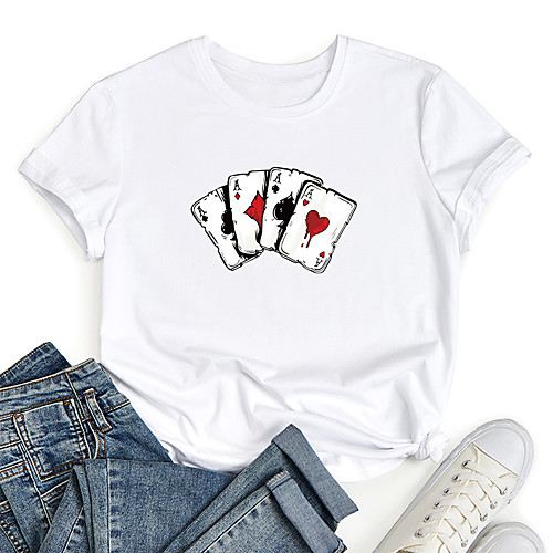 

Women's T shirt Graphic Print Round Neck Tops 100% Cotton Basic Basic Top White