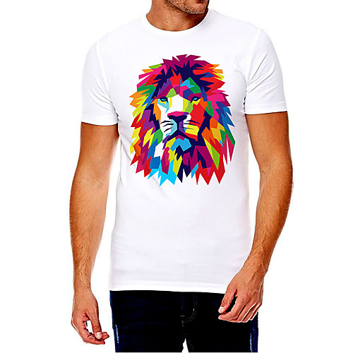 

Men's Unisex Tee T shirt Hot Stamping Graphic Prints Lion Animal Plus Size Print Short Sleeve Casual Tops Cotton Basic Fashion Designer Big and Tall White