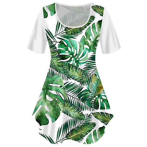 

Women's Plus Size Tops T shirt Graphic Leaf Print Short Sleeve Crewneck Basic Green Big Size XL XXL 3XL 4XL 5XL