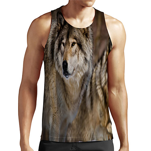 

Men's Unisex Tank Top Undershirt 3D Print Graphic Prints Wolf Plus Size Print Sleeveless Casual Tops Basic Designer Big and Tall Brown
