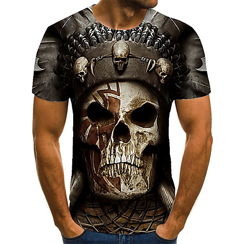 

Men's Unisex Tee T shirt 3D Print Graphic Prints Skull Plus Size Print Short Sleeve Casual Tops Basic Fashion Designer Big and Tall Dark Gray