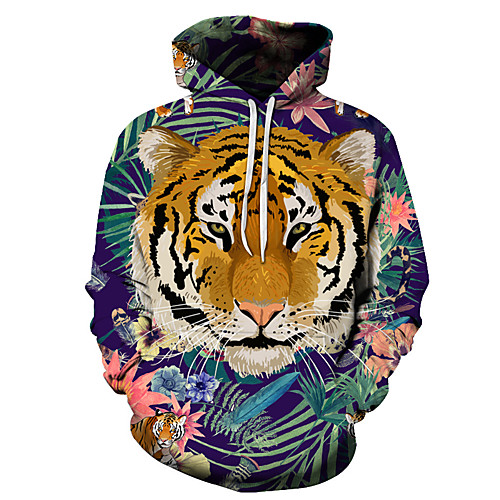 

Men's Unisex Plus Size Pullover Hoodie Sweatshirt Graphic Prints Tiger Print Hooded Casual Daily Holiday 3D Print Basic Designer Hoodies Sweatshirts Long Sleeve Blue Yellow Green