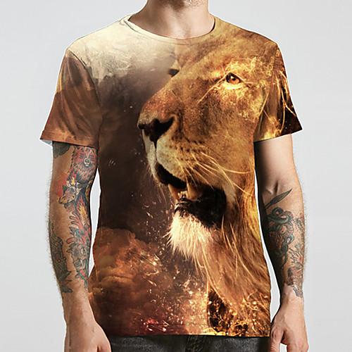 

Men's Unisex Tee T shirt 3D Print Graphic Prints Lion Animal Plus Size Print Short Sleeve Casual Tops Fashion Designer Big and Tall Brown