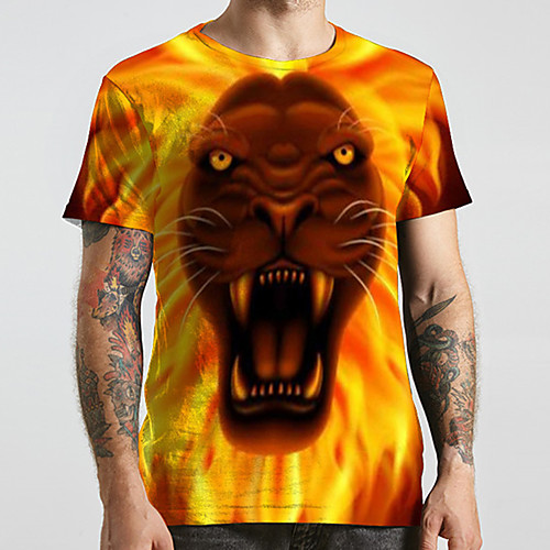 

Men's Unisex Tee T shirt 3D Print Graphic Prints Lion Animal Plus Size Print Short Sleeve Casual Tops Fashion Designer Big and Tall Yellow