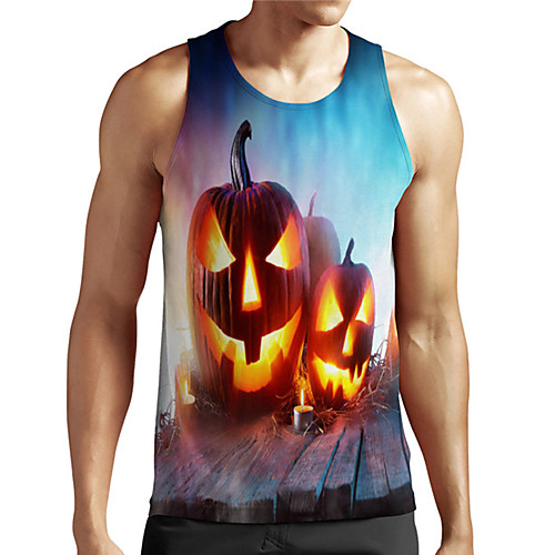 

Men's Unisex Tank Top Undershirt 3D Print Graphic Prints Pumpkin Plus Size Print Sleeveless Casual Tops Basic Designer Big and Tall Blue