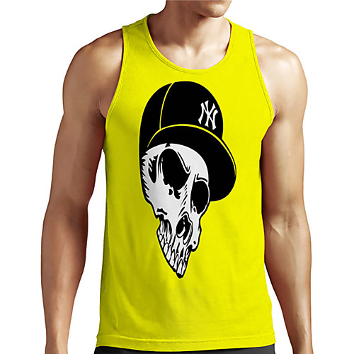 

Men's Unisex Tank Top Undershirt 3D Print Graphic Prints Skull Plus Size Print Sleeveless Casual Tops Basic Designer Big and Tall Yellow