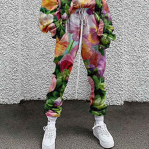 

Women's Fashion Casual / Sporty Comfort Daily Weekend Sweatpants Pants Flower / Floral Full Length Pocket Elastic Drawstring Design Print Blue Blushing Pink