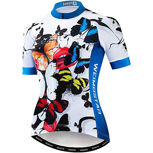 

21Grams Women's Short Sleeve Cycling Jersey Summer Spandex Polyester Blue Butterfly Bike Jersey Top Mountain Bike MTB Road Bike Cycling Quick Dry Moisture Wicking Breathable Sports Clothing Apparel