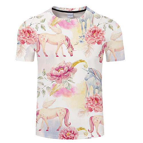 

Men's Unisex Tee T shirt 3D Print Unicorn Graphic Prints Animal Plus Size 3D Print Print Short Sleeve Casual Tops Basic Designer Big and Tall White Black Blue