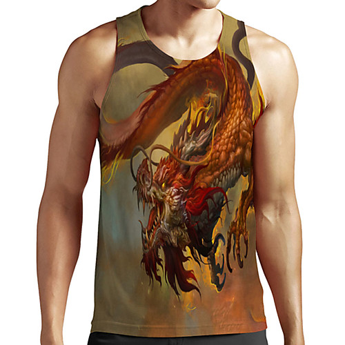 

Men's Unisex Tank Top Undershirt 3D Print Graphic Prints Dinosaur Plus Size Print Sleeveless Casual Tops Basic Designer Big and Tall Orange