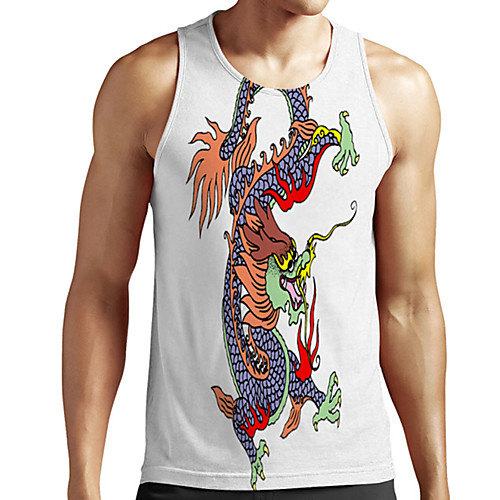 

Men's Unisex Tank Top Undershirt Shirt 3D Print Dragon Graphic Prints Plus Size Print Sleeveless Casual Tops Basic Designer Big and Tall Round Neck White / Summer