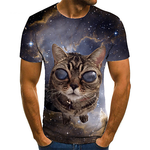 

Men's Unisex Tee T shirt 3D Print Cat Graphic Prints Plus Size Print Short Sleeve Casual Tops Basic Fashion Designer Big and Tall Dark Gray