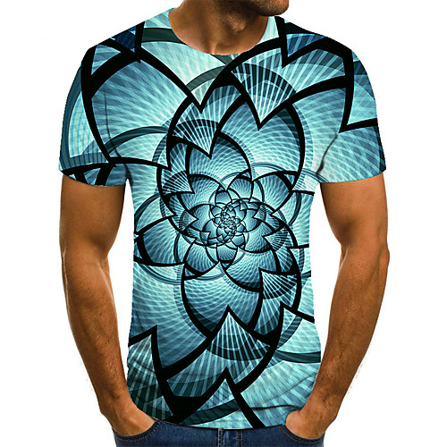 

Men's Unisex Tee T shirt 3D Print Floral Graphic Prints Plus Size Print Short Sleeve Casual Tops Basic Fashion Designer Big and Tall Blue