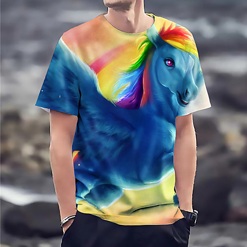 

Men's Tee T shirt 3D Print Graphic Prints Horse Print Short Sleeve Daily Tops Casual Designer Big and Tall Blue