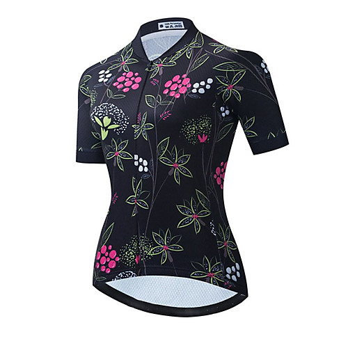 

21Grams Women's Short Sleeve Cycling Jersey Summer Spandex Polyester Black Floral Botanical Bike Jersey Top Mountain Bike MTB Road Bike Cycling Quick Dry Moisture Wicking Breathable Sports Clothing
