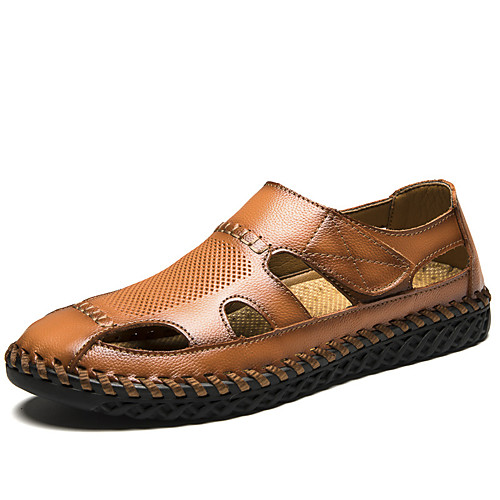 

Men's Sandals Leather Shoes Beach Daily Walking Shoes Cowhide Breathable Booties / Ankle Boots Black Brown Summer