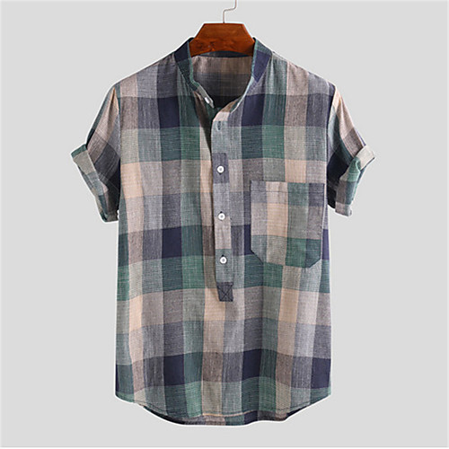 

Men's Shirt Tartan Button-Down Short Sleeve Casual Tops Lightweight Casual Fashion Breathable Red Orange Green
