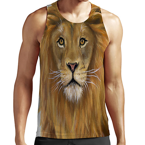

Men's Unisex Tank Top Undershirt 3D Print Graphic Prints Lion Animal Plus Size Print Sleeveless Casual Tops Basic Fashion Designer Breathable Brown