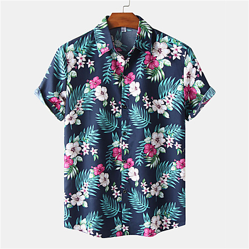 

Men's Shirt Floral Button-Down Short Sleeve Casual Tops Cotton Casual Fashion Breathable Comfortable Green / Beach