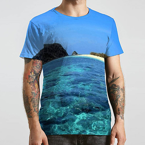 

Men's Unisex Tee T shirt 3D Print Graphic Prints Beach Plus Size Print Short Sleeve Casual Tops Basic Designer Big and Tall Blue