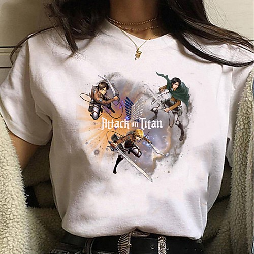 

Inspired by Attack on Titan Cosplay Anime Cartoon Polyester / Cotton Blend Print Harajuku Graphic Kawaii T-shirt For Women's / Men's