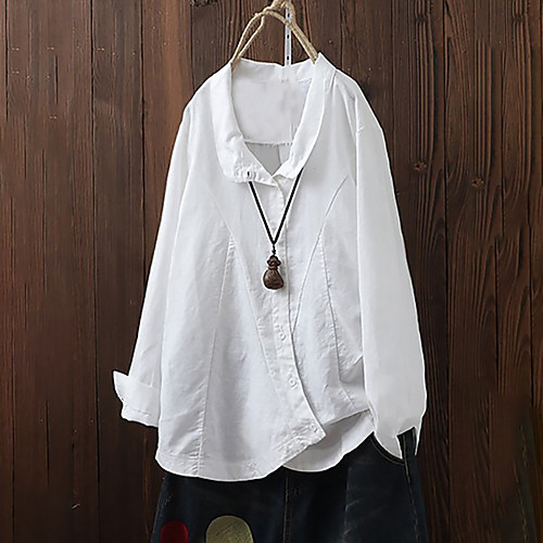 

Women's Plus Size Tops Blouse Shirt Plain Button Long Sleeve Shirt Collar Spring Summer Blue White Black Big Size L XL 2XL 3XL 4XL