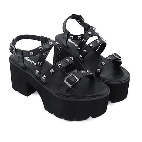 

Women's Sneakers Platform Sandals High Heel Round Toe Microfiber Solid Colored Black