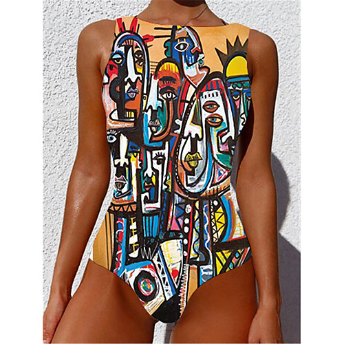 

Women's One Piece Monokini Swimsuit Tummy Control Slim Abstract Green Swimwear Strap Bathing Suits New Casual Sexy / Padded Bras / Beach