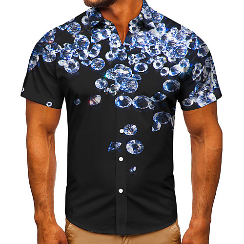

Men's Shirt 3D Print Graphic Prints Crystal Button-Down Short Sleeve Street Tops Casual Fashion Classic Breathable Black