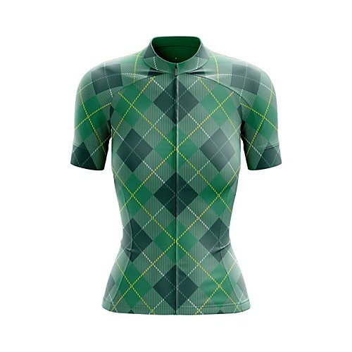 

21Grams Women's Short Sleeve Cycling Jersey Summer Spandex Polyester Green Plaid Checkered Bike Jersey Top Mountain Bike MTB Road Bike Cycling Quick Dry Moisture Wicking Breathable Sports Clothing