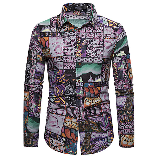 

Men's Shirt Other Prints Graphic Long Sleeve Casual Tops Ethnic Style Light Pink