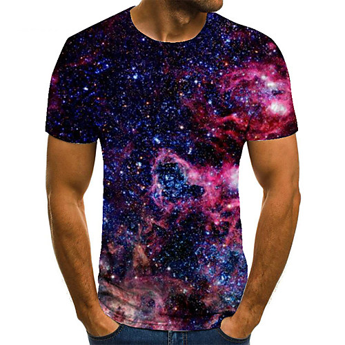 

Men's Unisex Tee T shirt 3D Print Galaxy Graphic Prints Plus Size Print Short Sleeve Casual Tops Basic Fashion Designer Big and Tall Blue