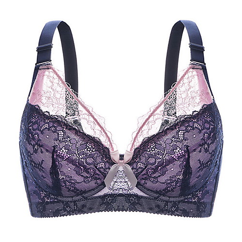 

Women's Bras & Bralettes Underwire Bra Full Coverage Lace Color Block Sexy Purple