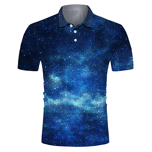 

Men's Golf Shirt Tennis Shirt 3D Print Starry Sky Button-Down Short Sleeve Street Tops Casual Fashion Cool Breathable Blue / Sports