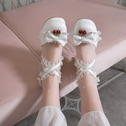 

Women's Lolita Shoes Chunky Heel Round Toe PU Synthetics White Black Pink
