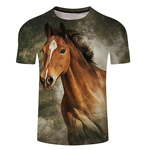 

Men's Unisex Tee T shirt Shirt 3D Print Graphic Prints Horse Plus Size 3D Print Short Sleeve Casual Tops Basic Designer Big and Tall Blue Blushing Pink Dark Green