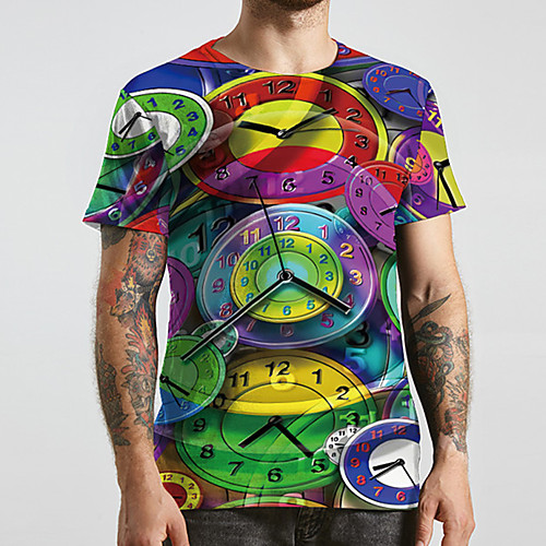 

Men's Unisex Tee T shirt 3D Print Graphic Prints Clock Plus Size Print Short Sleeve Casual Tops Basic Designer Big and Tall Rainbow