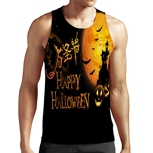 

Men's Unisex Tank Top Undershirt 3D Print Halloween Graphic Prints Pumpkin Plus Size Print Sleeveless Casual Tops Basic Designer Big and Tall Black