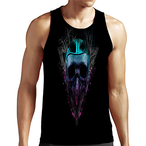 

Men's Unisex Tank Top Undershirt 3D Print Graphic Prints Skull Plus Size Print Sleeveless Casual Tops Basic Designer Big and Tall Black