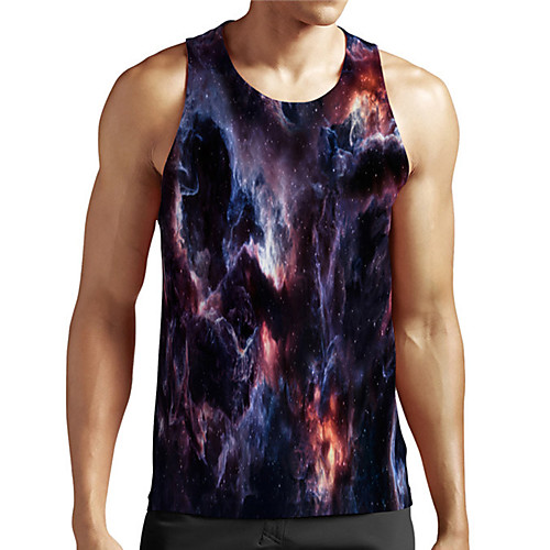 

Men's Unisex Tank Top Undershirt 3D Print Galaxy Graphic Prints Plus Size Print Sleeveless Casual Tops Basic Designer Big and Tall Blue
