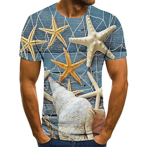 

Men's Unisex Tee T shirt 3D Print Graphic Prints Starfish Plus Size Print Short Sleeve Casual Tops Basic Fashion Designer Big and Tall Blue