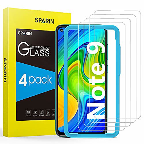 

sparin [4 pieces] tempered glass for xiaomi redmi note 9, tempered glass protective film for redmi note 9 with [9h hardness] [anti-scratch] [bubble-free]