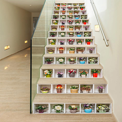 

Creative 3d Staircase Diy Sticker Flower Pot Cabinet Home Decoration Sticker Waterproof 3d Stereo Wall Sticker 13 Piece Set