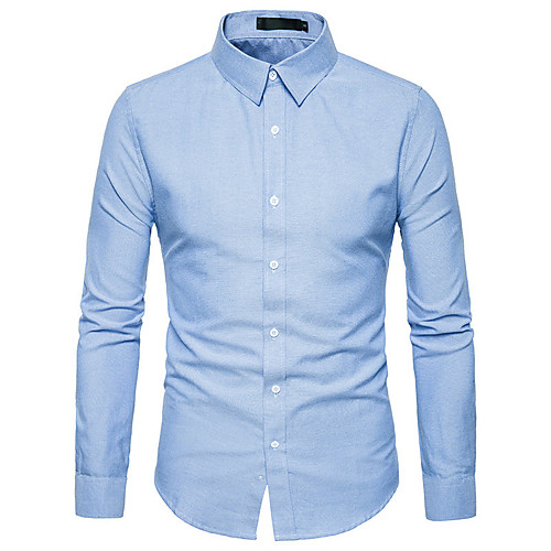 

Men's Shirt Plain Long Sleeve Casual Tops Simple Casual Breathable Comfortable Gray White Light Blue / Stand Collar