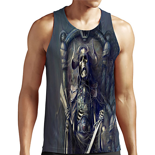 

Men's Unisex Tank Top Undershirt 3D Print Graphic Prints Skull Plus Size Print Sleeveless Casual Tops Basic Designer Big and Tall Dusty Blue