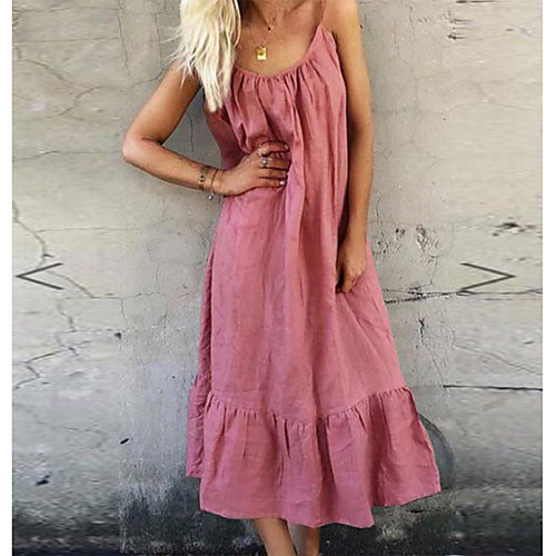 

Women's Strap Dress Maxi long Dress Blushing Pink Sky Blue White Sleeveless Solid Color Summer Casual / Daily 2021 S M L XL XXL