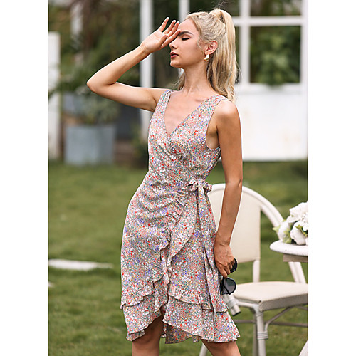 

Women's Strap Dress Knee Length Dress Blue Blushing Pink Black Sleeveless Print Spring Summer Casual / Daily 2021 M L XL 2XL 3XL